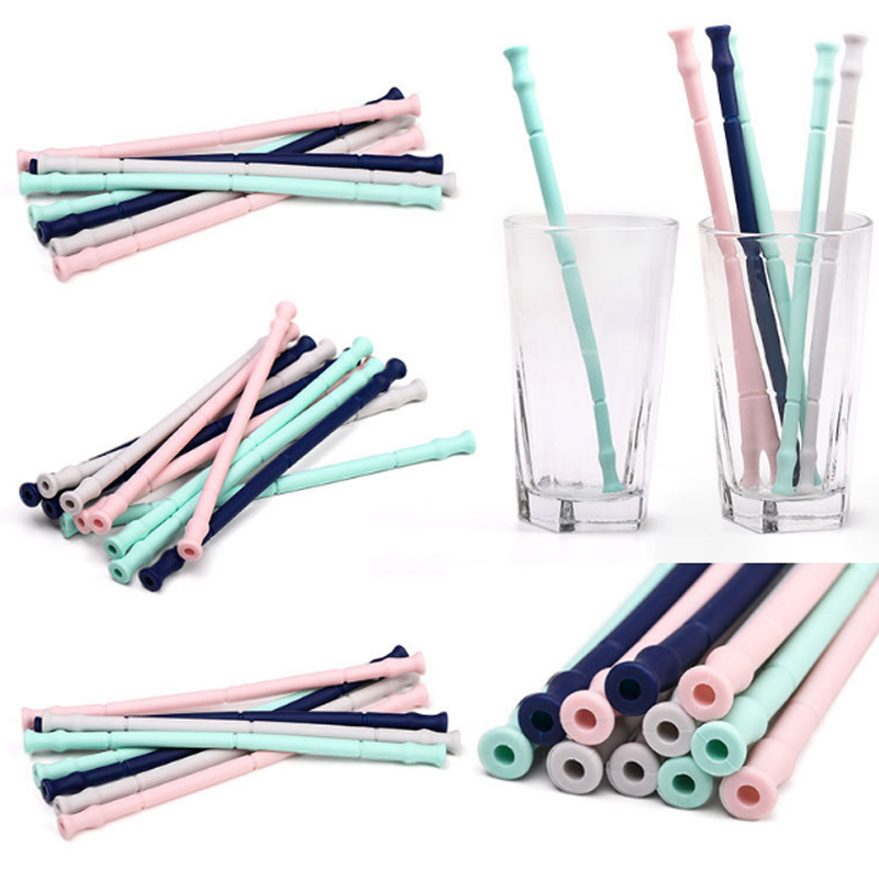 Reusable Folding Collapsible Foldable Silicone Drinking Straw with Brush
