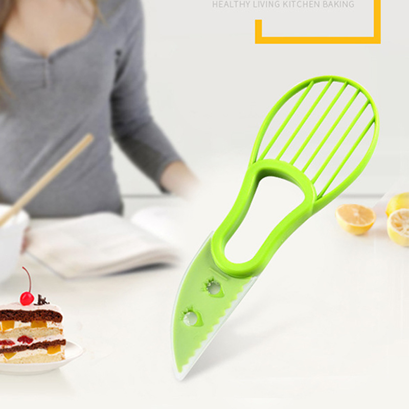 Plastic Green 3 in 1 Fruit Corer Slicer Peeler Pitter Knife Cutter Avocado Spoon Gadget Tool
