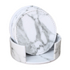 China Custom Made Sublimation Circle Drink Tea Beige Black White Blank Marble Pu Leather Coaster Set of 6 with Holder