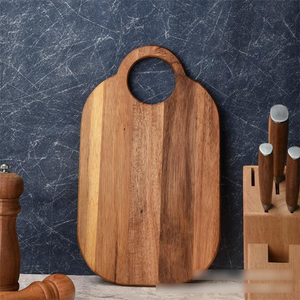 Rectangular Shape Water Tank Chopping Blocks Natural Acacia Wood Cutting Board with Handle