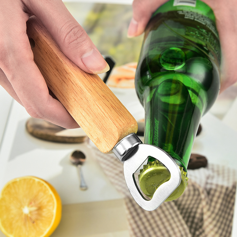 Golden Supplier 2022 Hot Selling Custom Blank Stainless Steel Beer Bottle Opener with Rubber Wood Handle