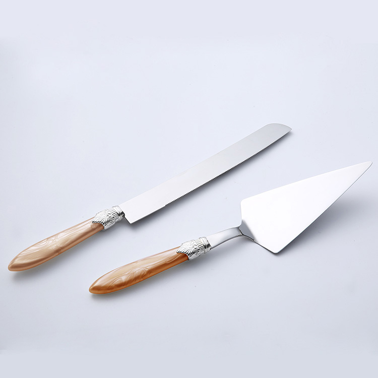 Luxurious Classic Pearl Acrylic Handle Stainless Steel Cake Server Knife Set 