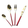 Luxury Stainless Steel Hotel Restaurant Red Handle Gold Plated Cutlery Set