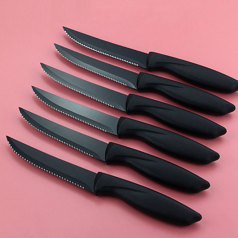 8pcs Best Selling Custom Serrated Design Luxury Restaurant Standard Black Kitchen Knife Set Steak Knife