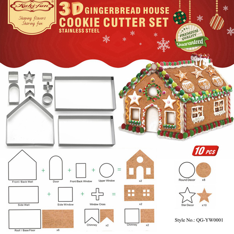 10 Pcs Christmas 3d Cute Big Gingerbread House Funny Cookie Stainless Steel Cookie Cutter Set of 10pcs