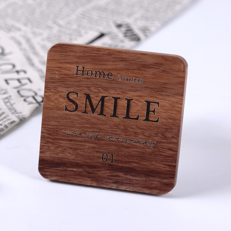 Cute Brown Blank Custom Carved Square Round 10cm Natural Acacia Wood Coaster Set for Drinking Tea