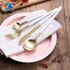 Cathylin Luxury Golden Matte Stainless Steel Knife Fork Spoon Hotel Cutlery Set with White Handle