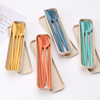 4 Pcs Colored Flatware Plastic Wheat Straw Knife Fork Spoon Chopsticks Cutlery Set with Case